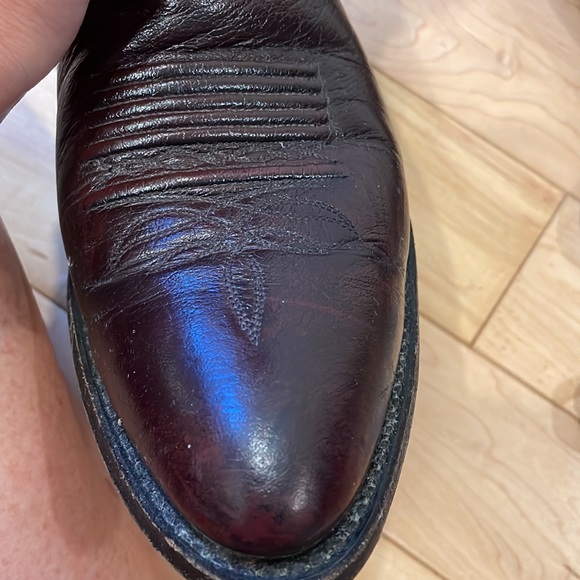 Sheplers Burgundy 14” shaft western leather sole pointed toe cowboy boots main image 5
